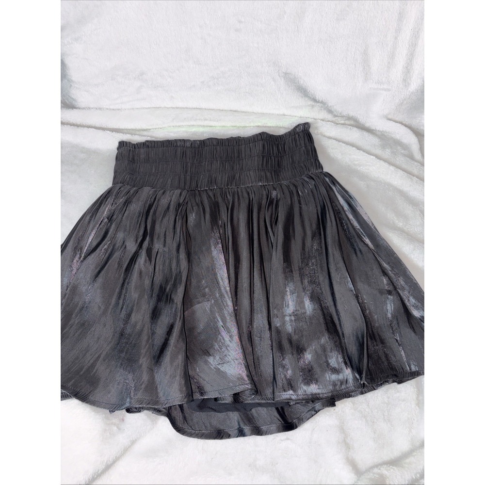 Glam black satin skort Med Flared flowy partywear concert coquette night out EUC